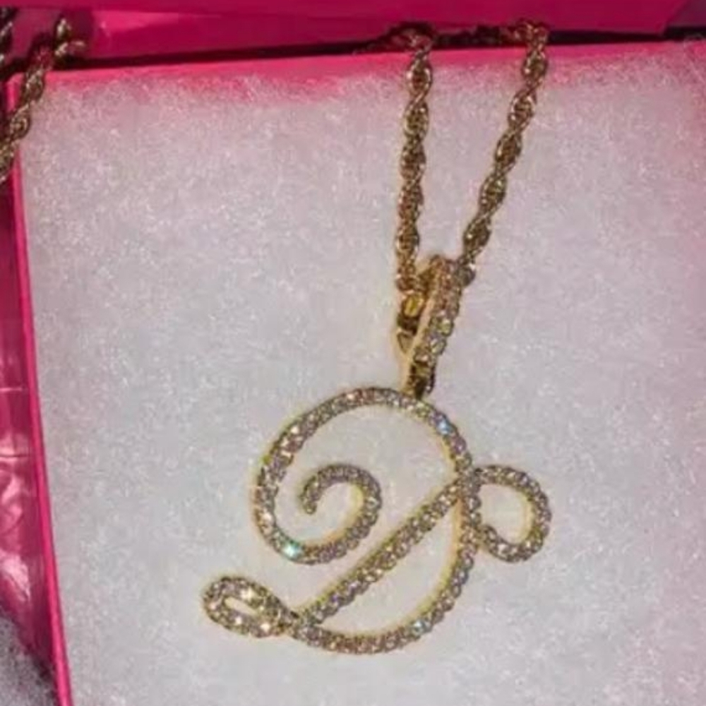 Elegant Gold and Silver Initial "D"  Pendant Necklace with rope chain